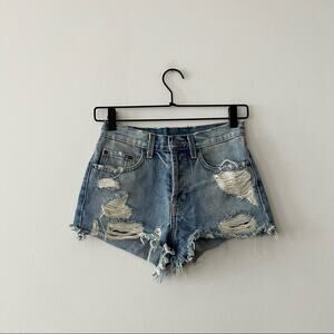 LF Carmar Distressed High Rise Denim Shorts